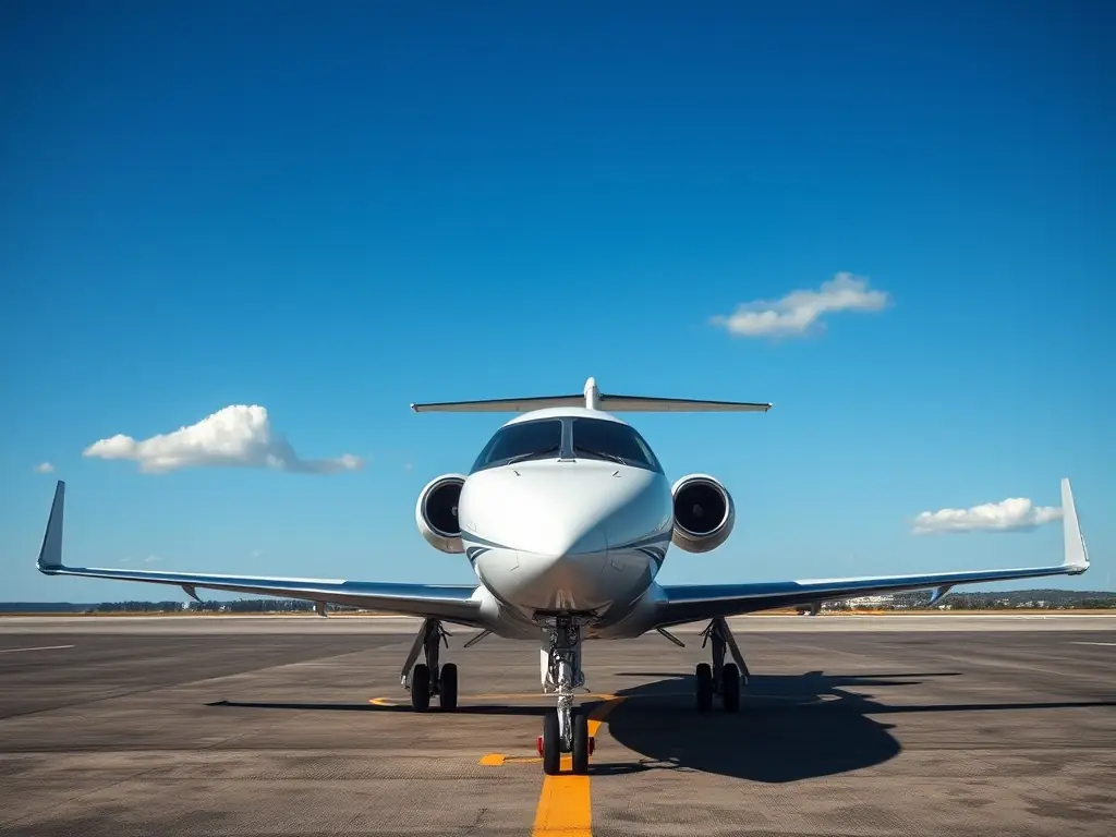 A luxurious private jet taking off, symbolizing Sire Concierge's custom travel itinerary services.